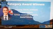 May be an image of 1 person, outdoors and text that says "Category Award Winners Category: SOCIAL SCIENCES Region: Welkom School: Goudveld Secondary Roelof Oelofse kom Expo Virtual wards Free rulott OSCONE EXPO 10ര V00GM"